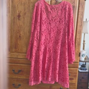 Massini Rose Pink Lace Dress With Built In Slip Dress 2x
